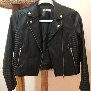 H&M Girls’ Black Faux Leather Moto Jacket US Size 10-11Y NWOT